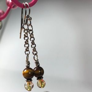 Tigers eye & Citrine Gemstone Sterling Silver earrings.